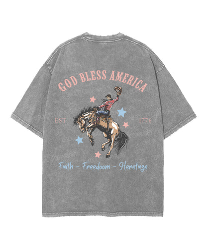 God Bless America Double Sided Unisex Washed Christian T-shirt