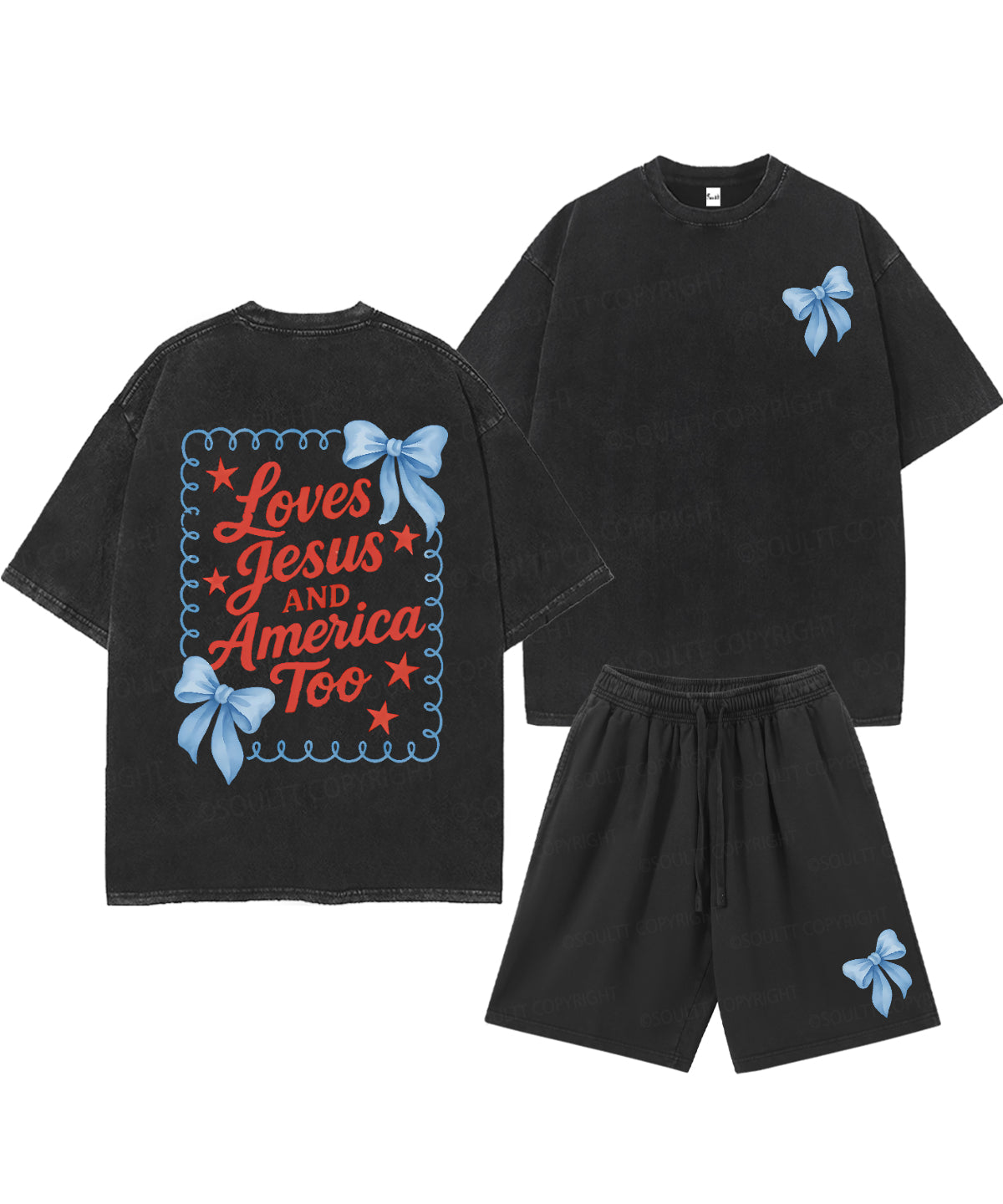 Loves Jesus And America Too Double Sided Unisex Christian Washed T-Shirt & Shorts