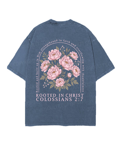 Rooted In Christ Double Sided Unisex Christian Washed T-Shirt & Shorts