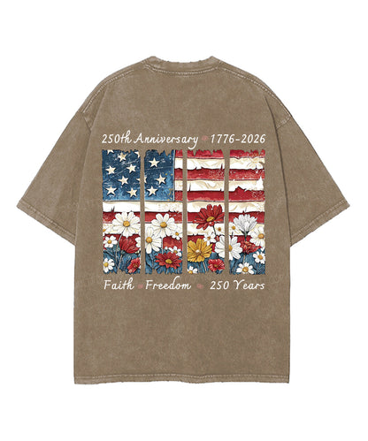 Faith Freedom 250 Years Double Sided Unisex Washed Christian T-shirt
