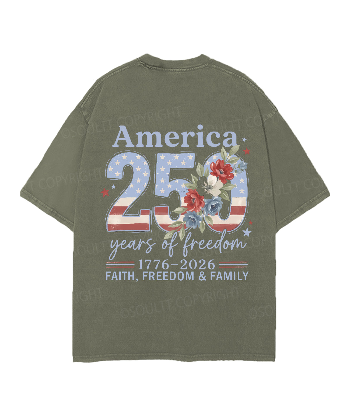 250 Years America Anniversary Double Sided Unisex Christian Washed T-Shirt & Shorts