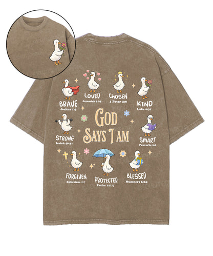 God Says I Am Double Sided Unisex Washed Christian T-shirt