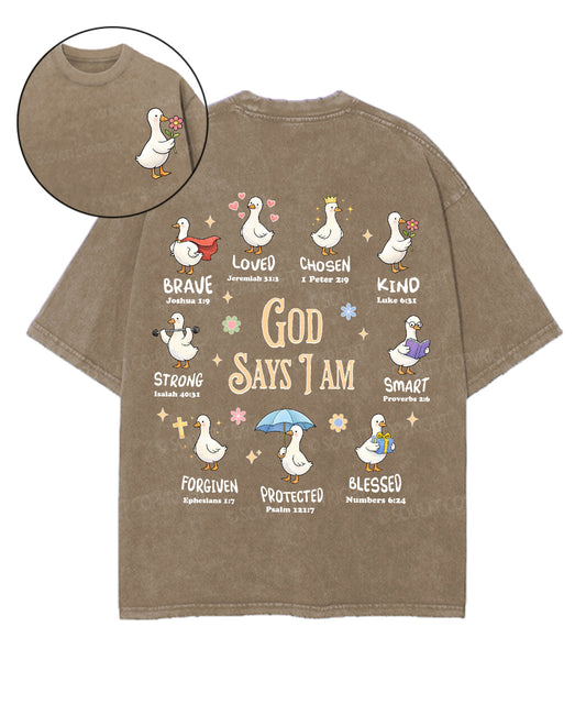 God Says I Am Double Sided Unisex Washed Christian T-shirt