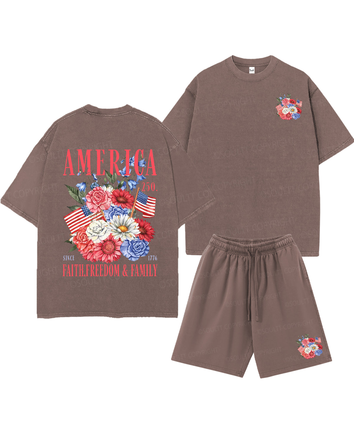 250 Years America Anniversary Double Sided Unisex Christian Washed T-Shirt & Shorts