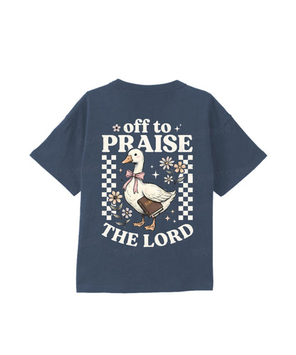Kids Off To Praise The Lord Double Sided Cotton Christian T-shirt