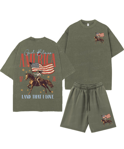 God Bless America Double Sided Unisex Christian Washed T-Shirt & Shorts