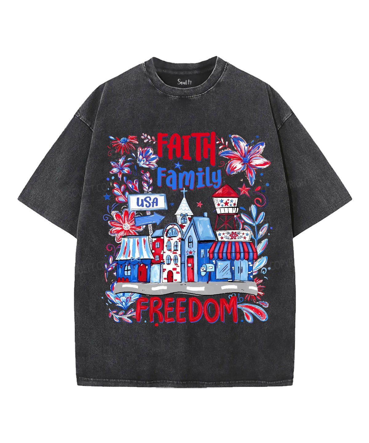 Faith Family Freedom Unisex Washed Christian T-shirt