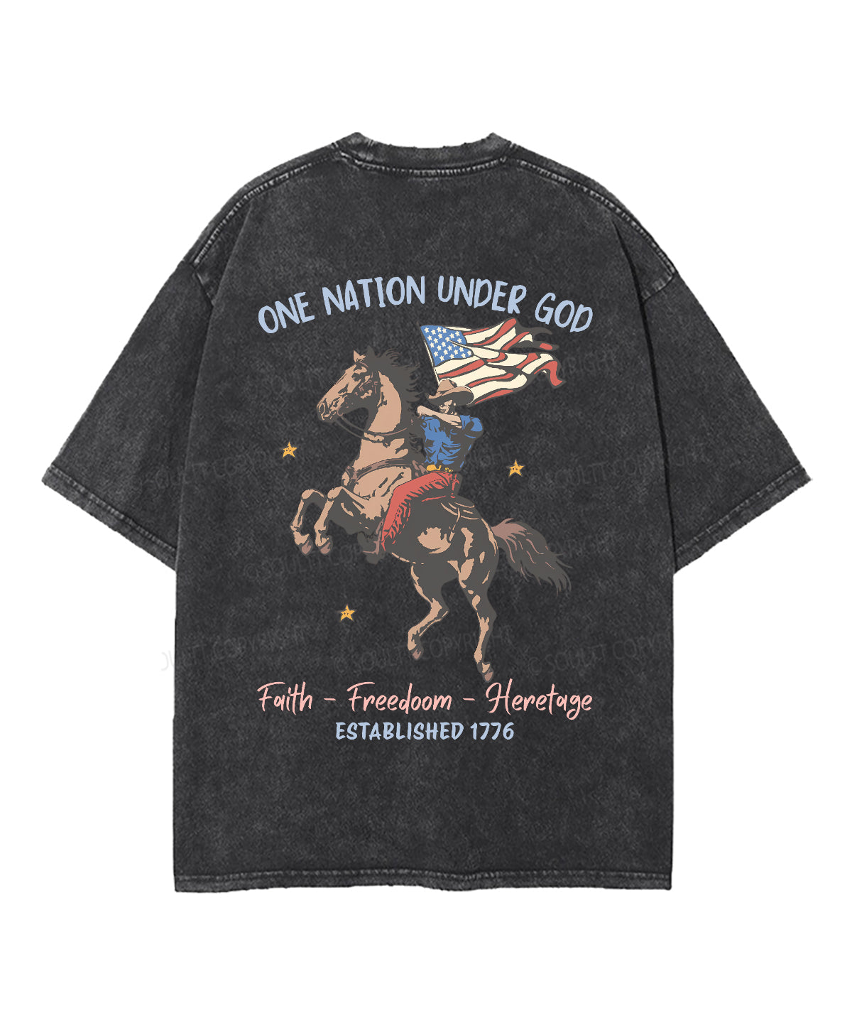 One Nation Under God Double Sided Unisex Washed Christian T-shirt
