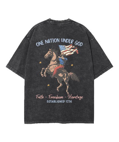 One Nation Under God Double Sided Unisex Washed Christian T-shirt
