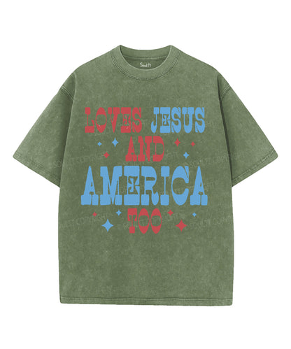 Loves Jesus And America Too Unisex Washed Christian T-shirt
