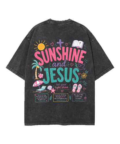 Sunshine And Jesus Double Sided Unisex Washed Christian T-shirt