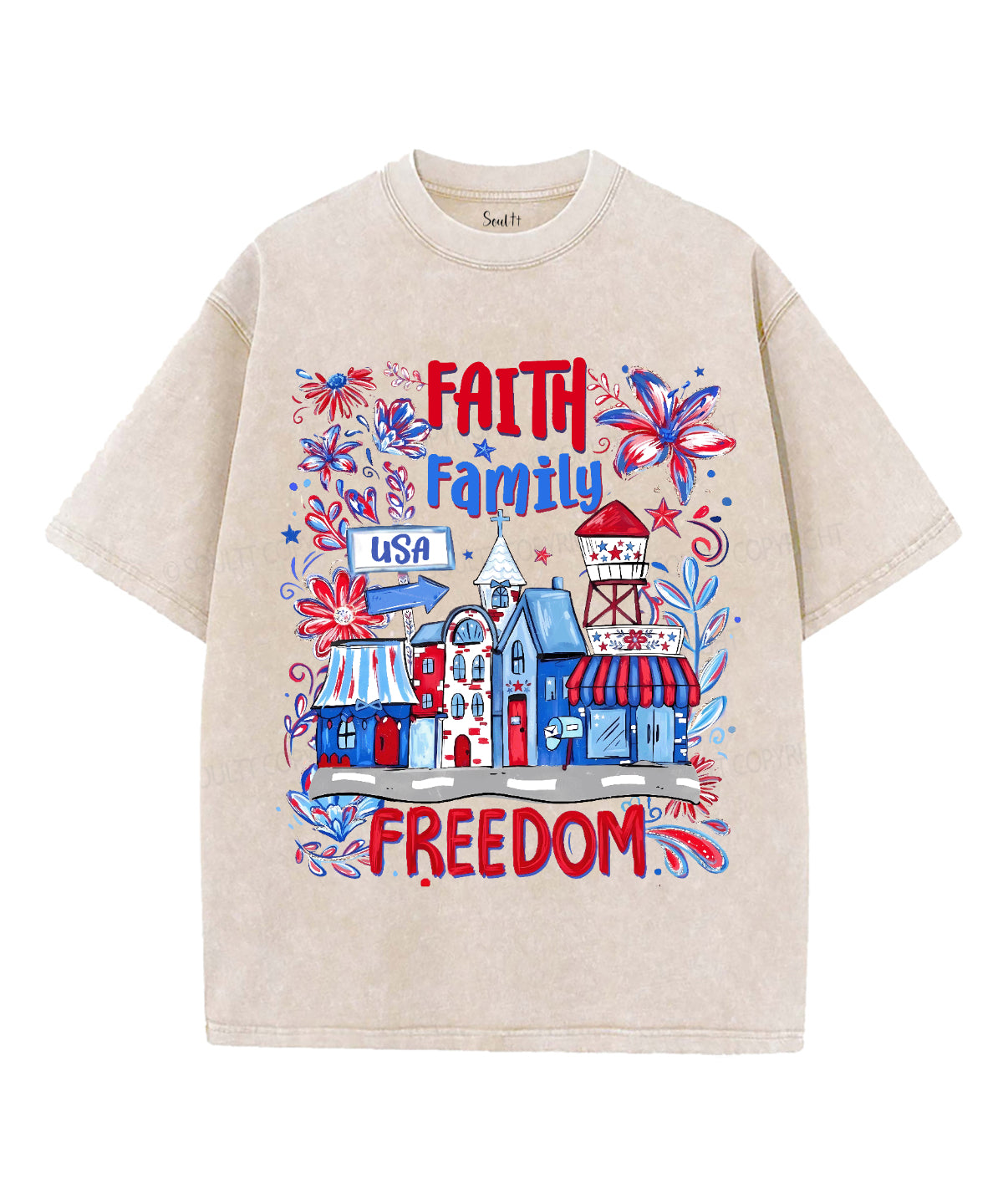 Faith Family Freedom Unisex Washed Christian T-shirt