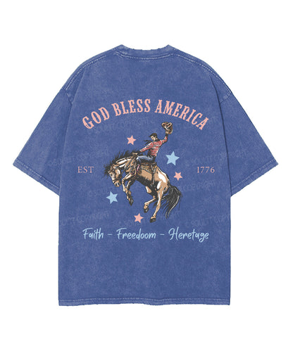 God Bless America Double Sided Unisex Washed Christian T-shirt