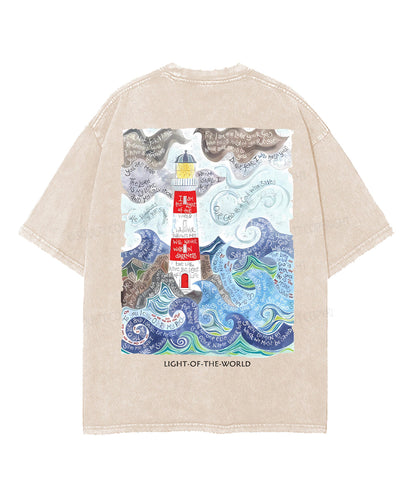 Light Of The World Double Sided Unisex Washed Christian T-shirt