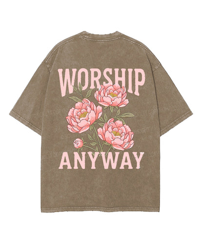 Worship Anyway Double Sided Unisex Washed Christian T-shirt