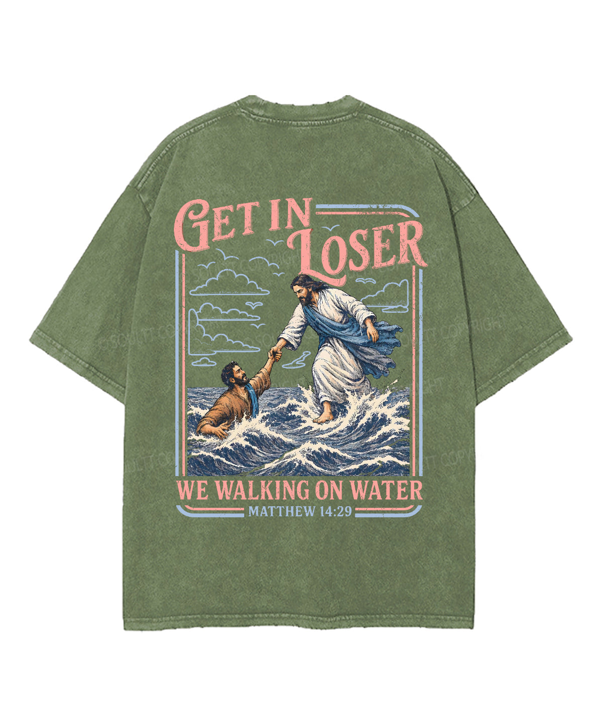 We're Walking On Water Double Sided Unisex Washed Christian T-shirt