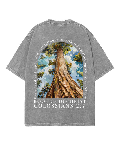 Rooted In Christ Double Sided Unisex Washed Christian T-shirt
