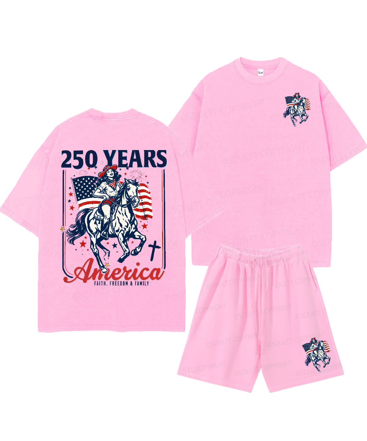 250 Years America Anniversary Double Sided Unisex Christian Washed T-Shirt & Shorts