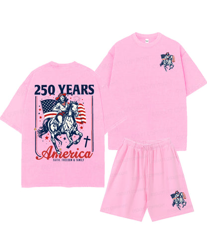 250 Years America Anniversary Double Sided Unisex Christian Washed T-Shirt & Shorts