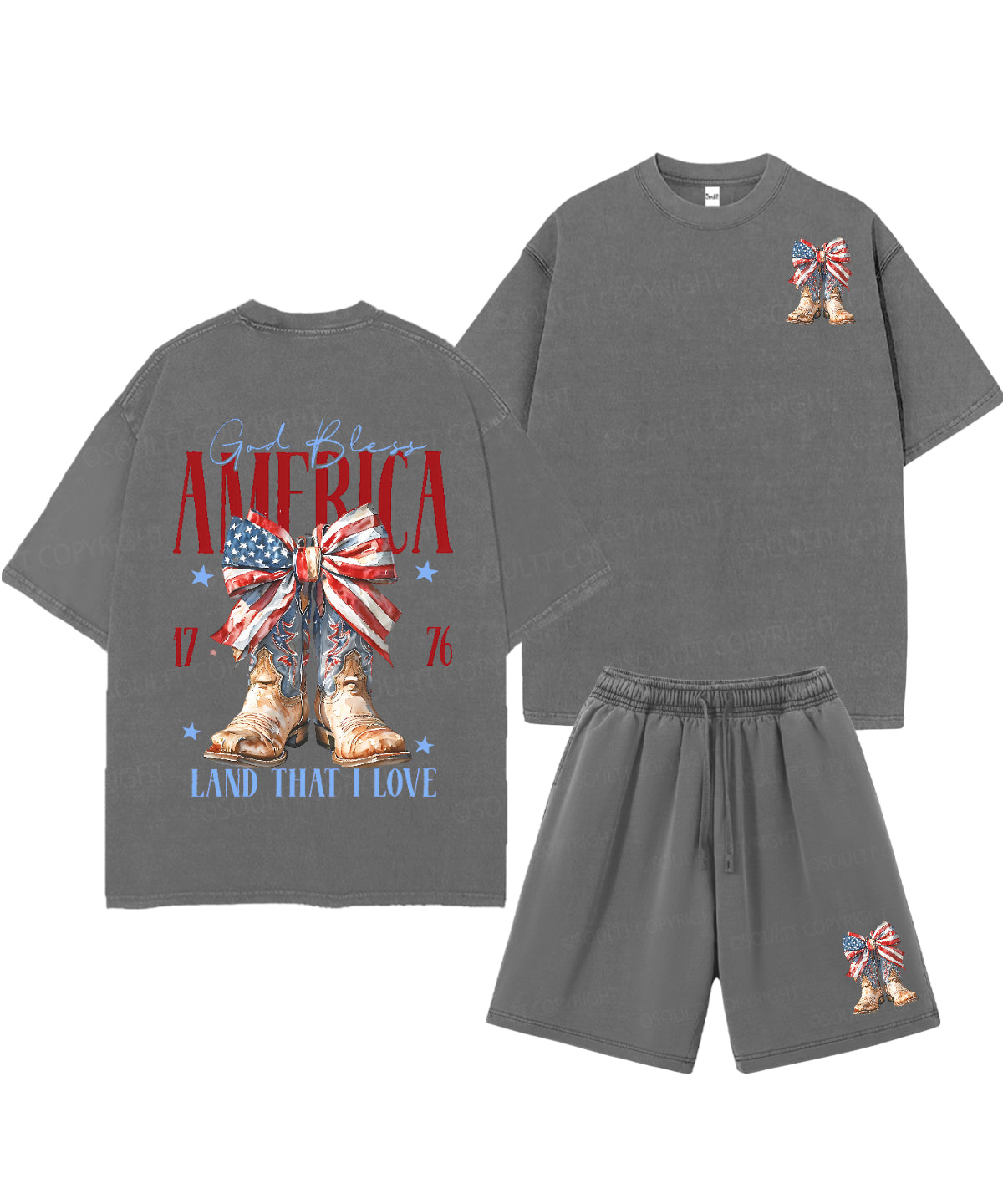 God Bless America Double Sided Unisex Christian Washed T-Shirt & Shorts