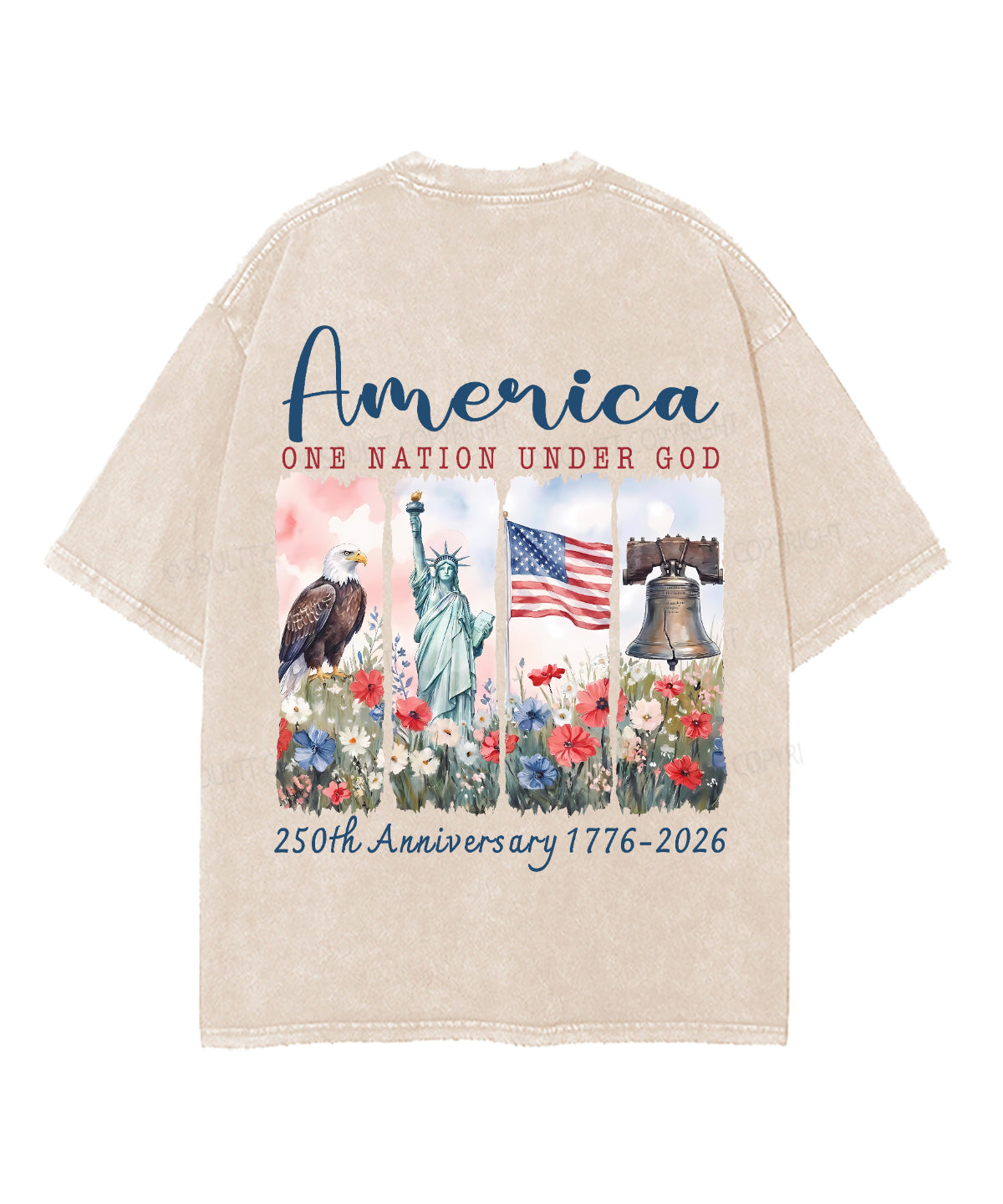 One Nation Under God Double Sided Unisex Washed Christian T-shirt