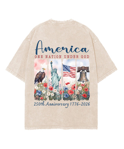 One Nation Under God Double Sided Unisex Washed Christian T-shirt