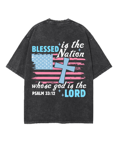 Blessed Is The Nation Whose God Is The Lord Double Sided Unisex Washed Christian T-shirt