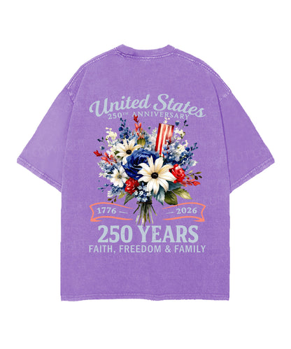 250 Years America Anniversary Double Sided Unisex Christian Washed T-Shirt & Shorts
