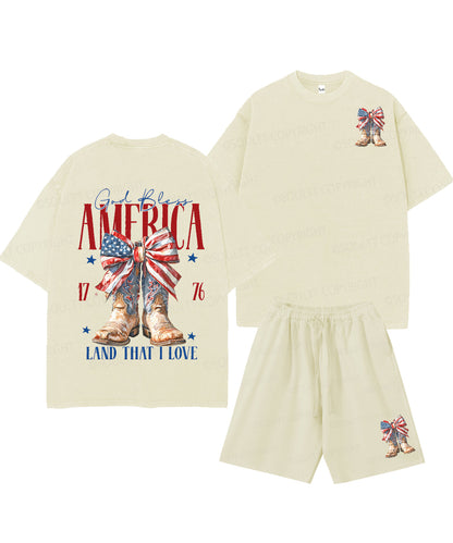 God Bless America Double Sided Unisex Christian Washed T-Shirt & Shorts