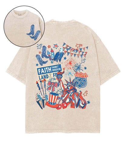 Faith Family Freedom Double Sided Unisex Washed Christian T-shirt