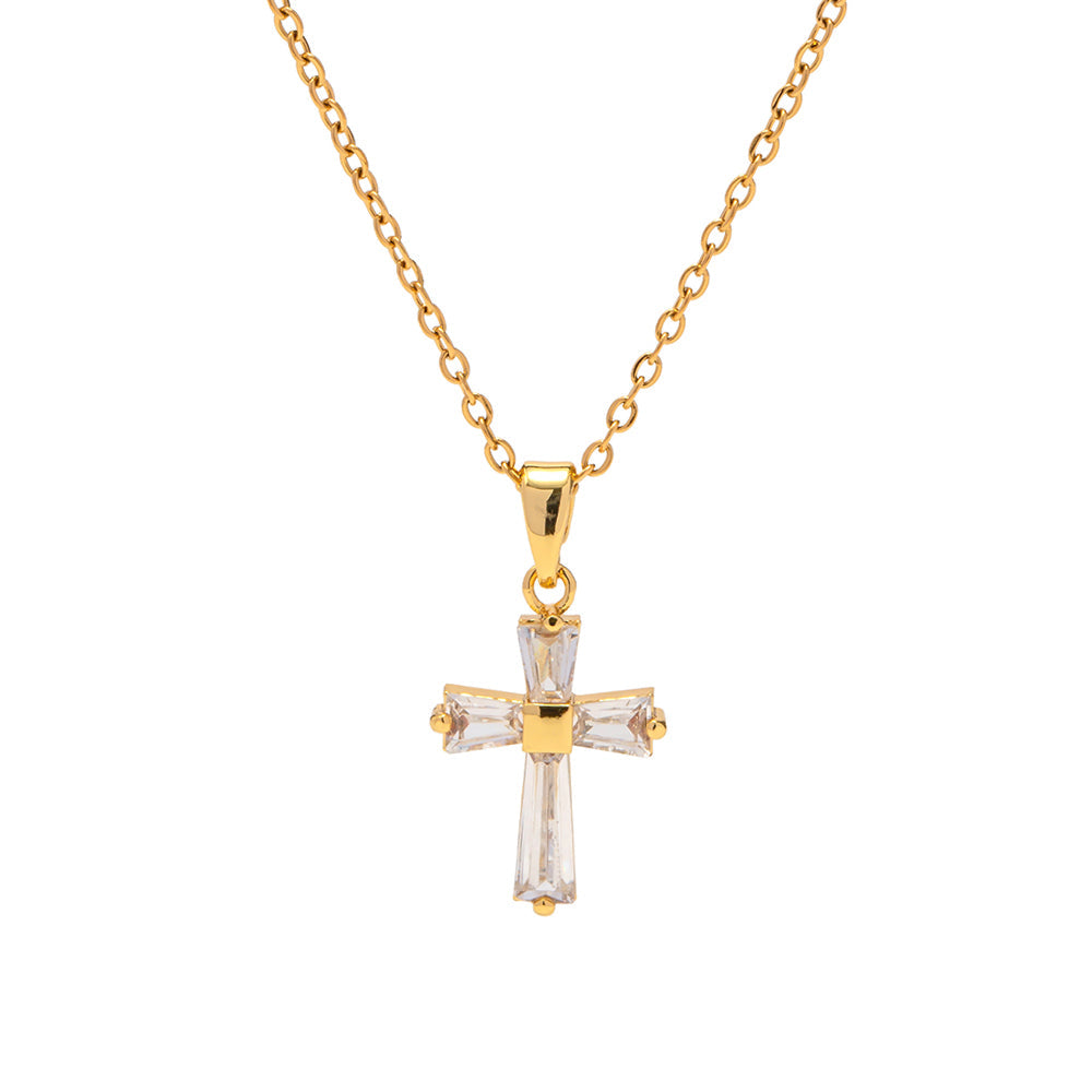18K Gold Stainless Steel Zirconia Elegant Cross Necklace