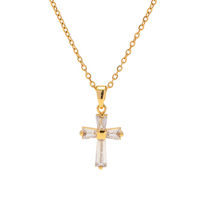 18K Gold Stainless Steel Zirconia Elegant Cross Necklace