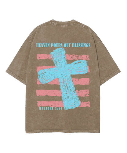 Heaven Pours Out Blessings Double Sided Unisex Washed Christian T-shirt