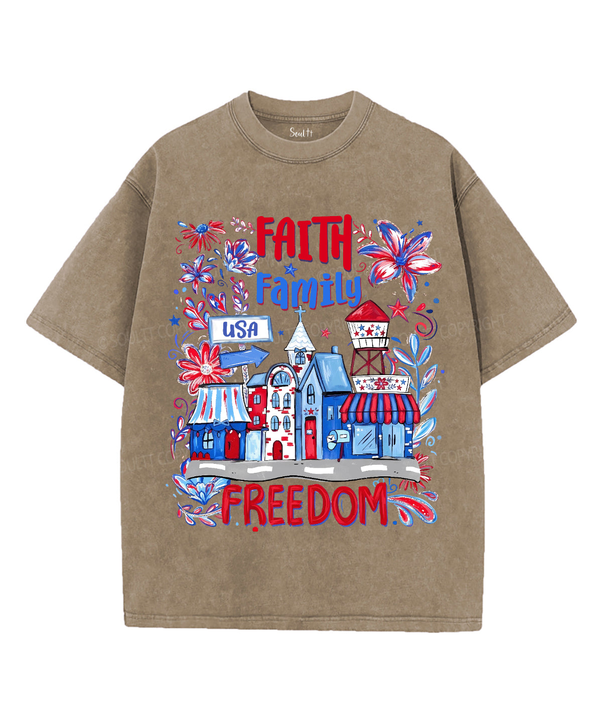 Faith Family Freedom Unisex Washed Christian T-shirt