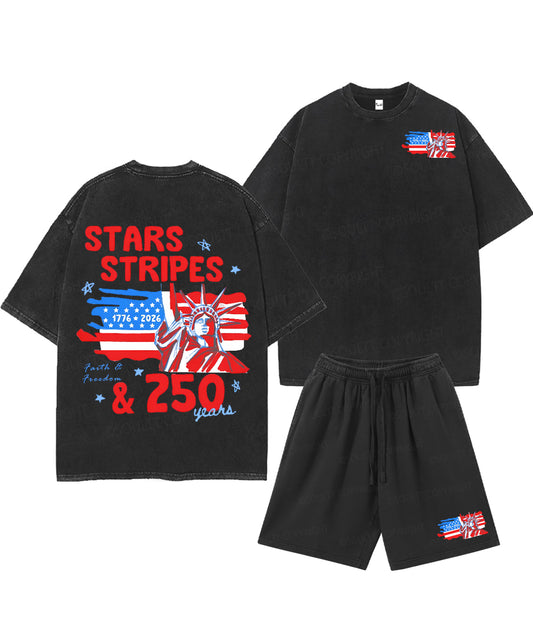250 Years America Anniversary Double Sided Unisex Christian Washed T-Shirt & Shorts
