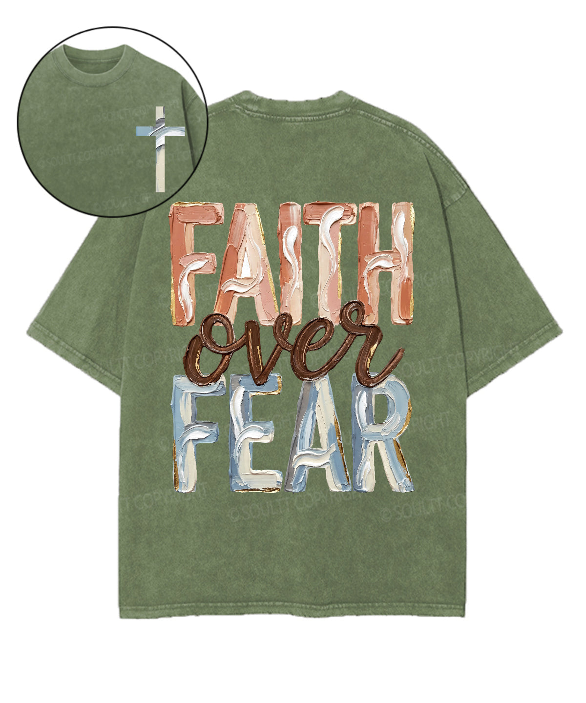 Faith Over Fear Double Sided Unisex Washed Christian T-shirt