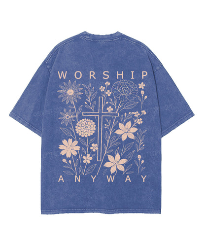 Worship Anyway Double Sided Unisex Washed Christian T-shirt