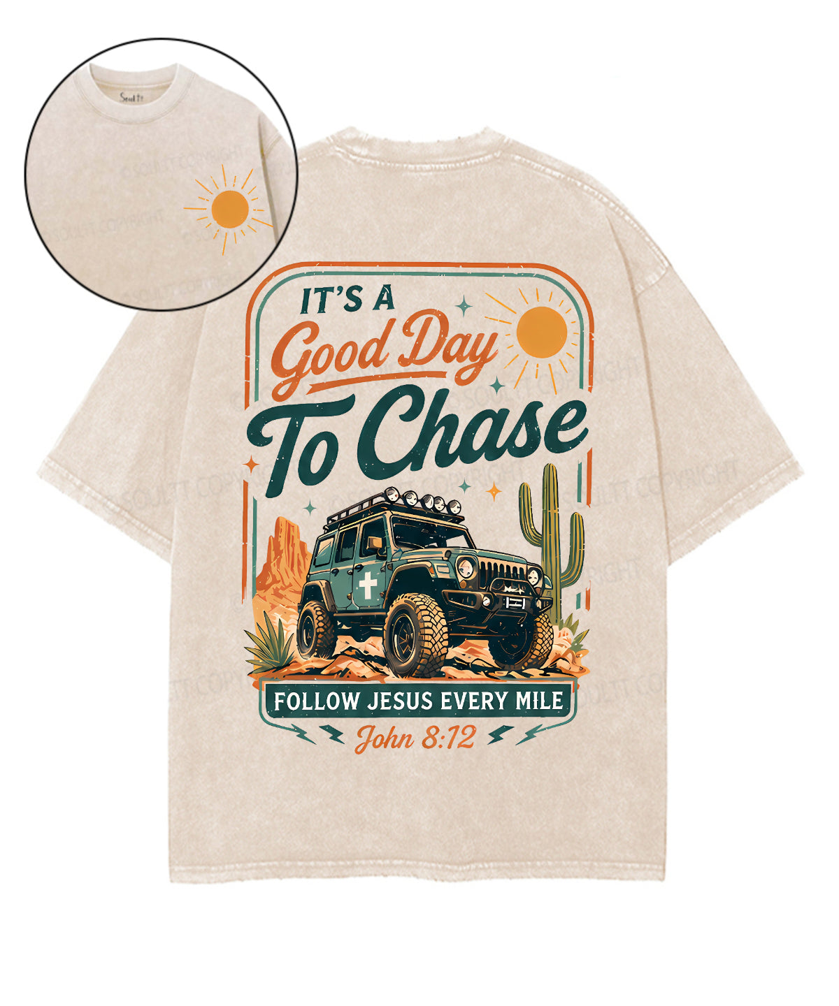Follow Jesus Every Mile Double Sided Unisex Washed Christian T-shirt