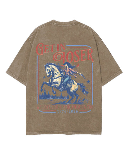 We Love Jesus,And America Too Double Sided Unisex Washed Christian T-shirt