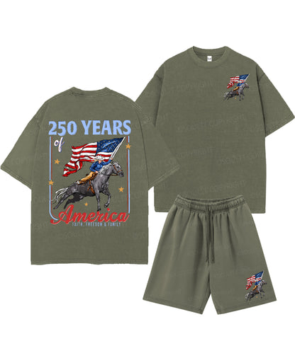250 Years America Anniversary Double Sided Unisex Christian Washed T-Shirt & Shorts
