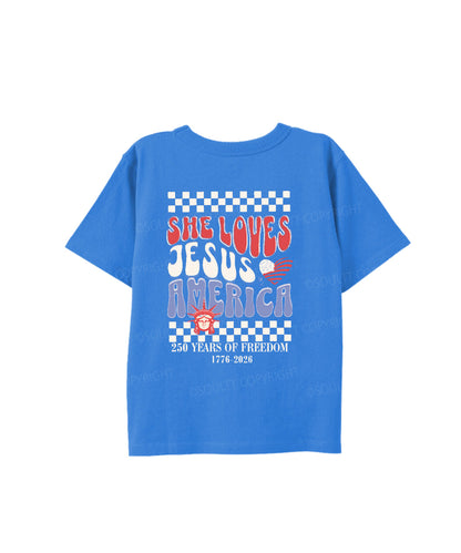 Kids She Loves Jesus And America Double Sided Cotton Christian T-shirt