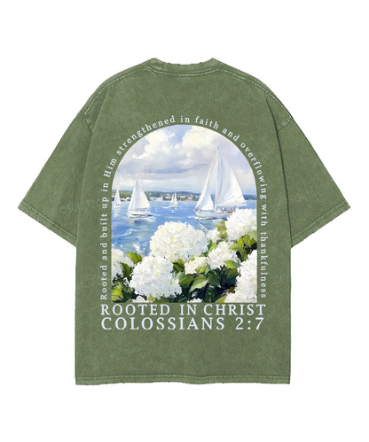 Rooted In Christ Double Sided Unisex Washed Christian T-shirt