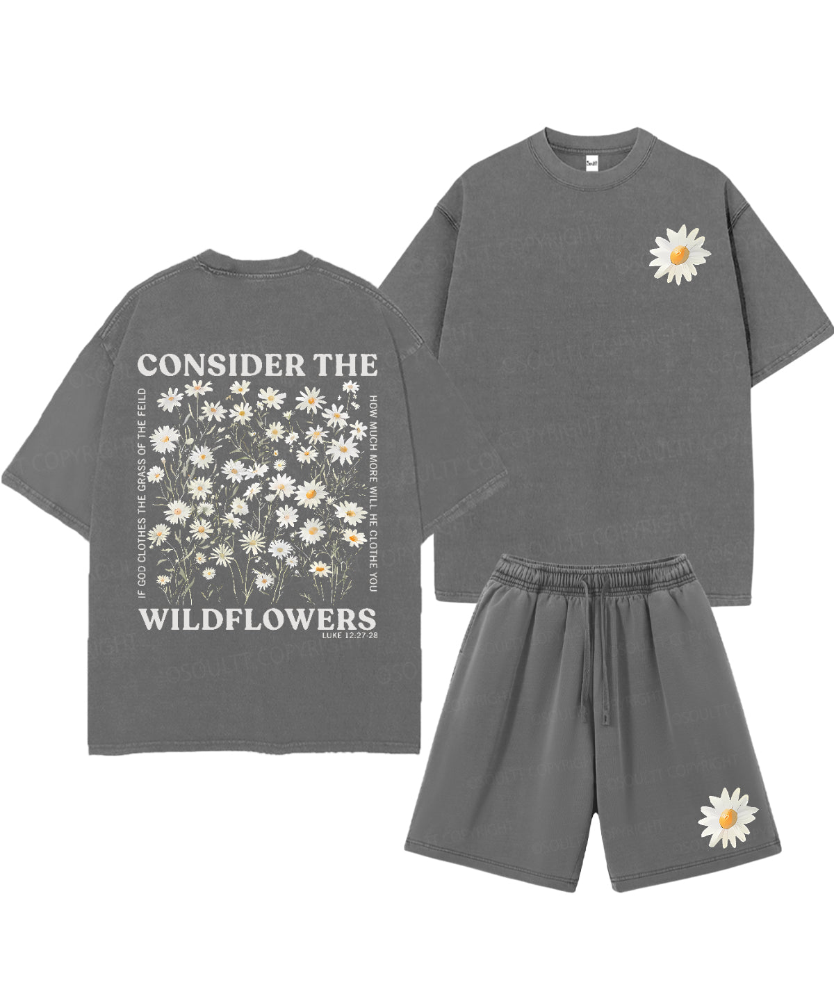 Consider The Wildflowers Double Sided Unisex Christian Washed T-Shirt & Shorts