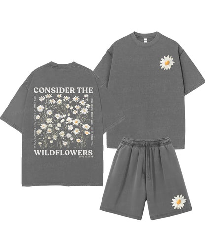 Consider The Wildflowers Double Sided Unisex Christian Washed T-Shirt & Shorts