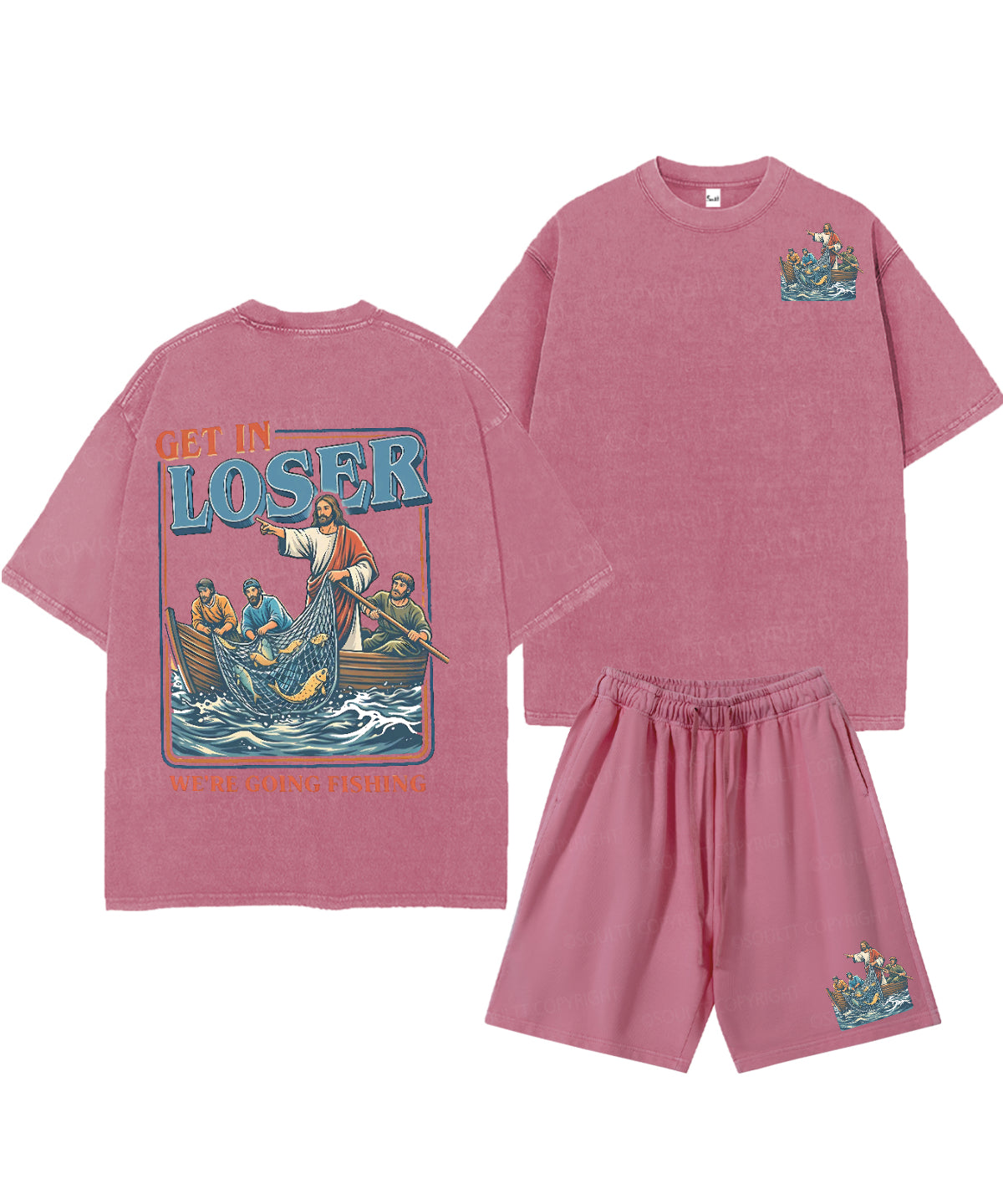 We're Going Fishing Double Sided Unisex Christian Washed T-Shirt & Shorts