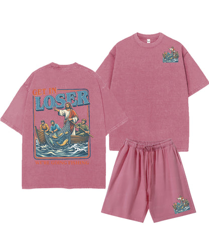 We're Going Fishing Double Sided Unisex Christian Washed T-Shirt & Shorts