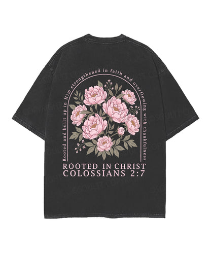 Rooted In Christ Double Sided Unisex Christian Washed T-Shirt & Shorts
