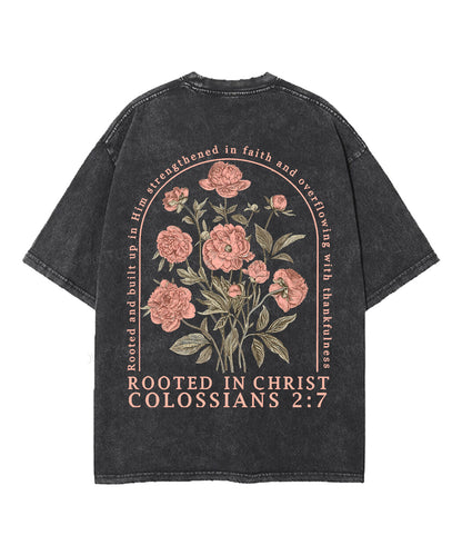 Rooted In Christ Double Sided Unisex Washed Christian T-shirt