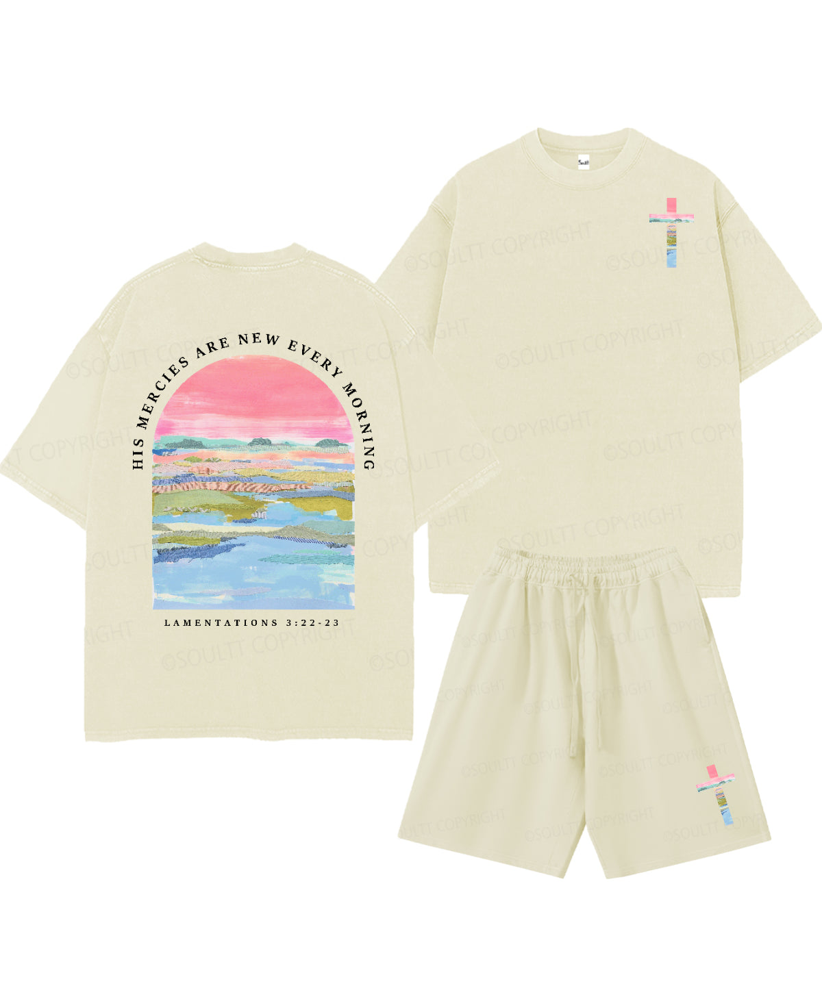 His Mercies Are New Every Morning Double Sided Unisex Christian Washed T-Shirt & Shorts