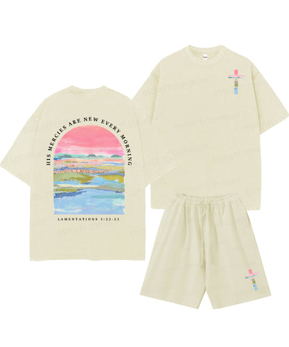 His Mercies Are New Every Morning Double Sided Unisex Christian Washed T-Shirt & Shorts